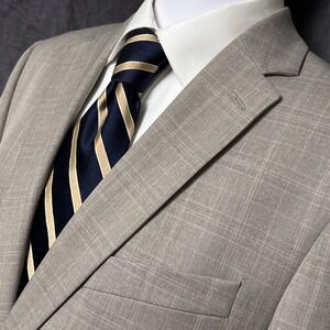 Saddlebred Sport Coat 42R Beige Tan Plaid Blazer Jacket Classic Casual Business